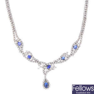 A 14ct gold sapphire and diamond necklace.