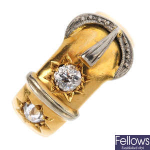 A 1960s 18ct gold diamond buckle ring.