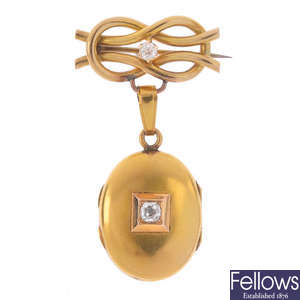 A late Victorian gold diamond locket and 15ct gold brooch surmount.