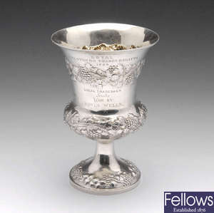 A Victorian silver trophy goblet.