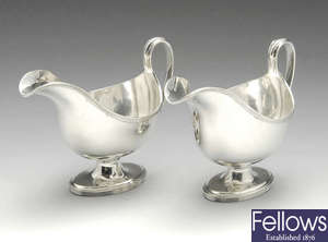A pair of 1920's silver sauce boats.