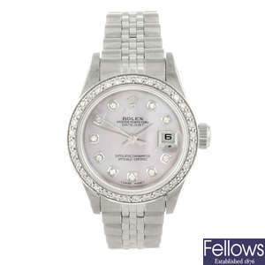 ROLEX - a lady's stainless steel Oyster Perpetual Datejust bracelet watch. 