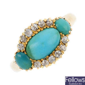An Edwardian 18ct gold turquoise and diamond ring.