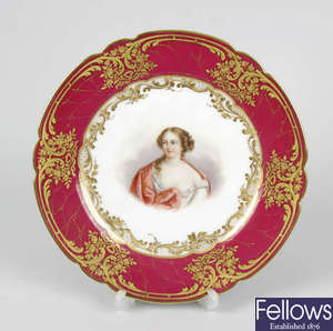 A pair of French Sevres style portrait plates.