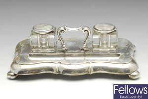 A late Victorian silver desk inkwell.
