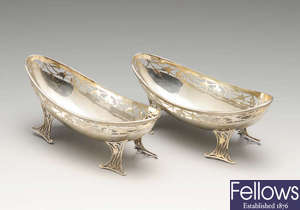A pair of early 20th century silver pierced boat shape dishes.