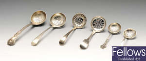A selection of six George III and later silver sugar sifters.