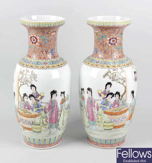 A pair of Chinese famille rose porcelain vases.