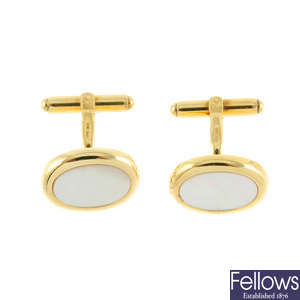 A pair of 9ct gold mother-of-pearl cufflinks.