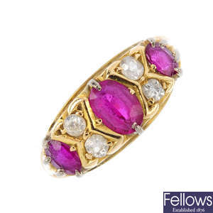 An 18ct gold synthetic ruby and diamond ring.