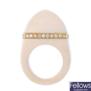 CATHERINE PREVOST - a mammonth ivory and diamond 'Wedge' ring.