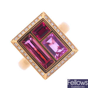 An 18ct gold rubellite and diamond 'Chocolate Box Pink' ring, by Andrew Geoghegan.