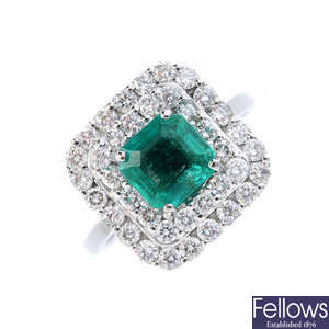 A Colombian emerald and diamond cluster ring.