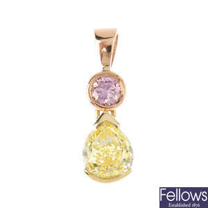 A 'pink' and 'yellow' diamond pendant.