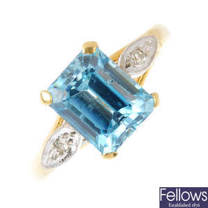 An 18ct gold blue zircon and diamond ring.