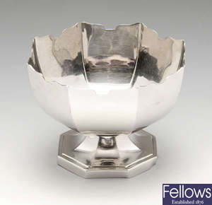 A 1930's silver pedestal bowl of Monteith form.