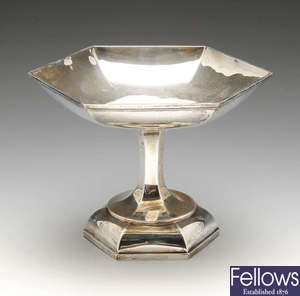 An early twentieth century pedestal bowl of plain hexagonal form.