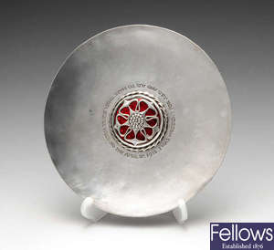 A silver & enamel dish by Alwyn Carr & Omar Ramsden.