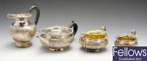 An Edwardian silver four piece tea set.