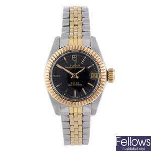 TUDOR - a lady's bi-metal Princess Oysterdate bracelet watch together with a lady's Rolex dial and a lady's Tudor dial.