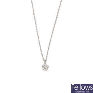 A platinum diamond single-stone pendant, with chain. 