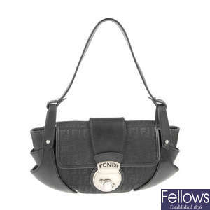 FENDI - a black Zucchino Compilation baguette handbag.