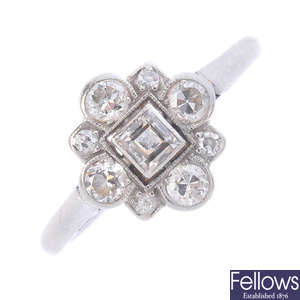 A mid 20th century platinum diamond cluster ring.