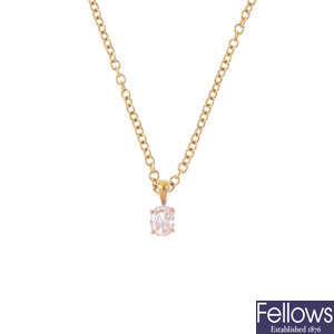 A Light Pink diamond pendant, with 18ct gold chain.
