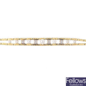 A 14ct gold seed pearl and diamond bracelet.
