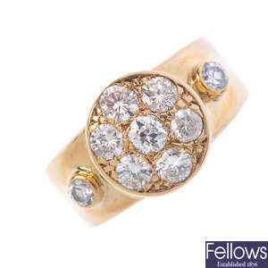 A 9ct gold diamond and cubic zirconia cluster ring.