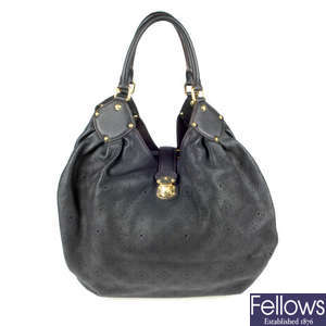 LOUIS VUITTON - a black Mahina leather hobo handbag.