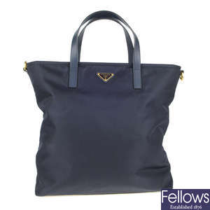 PRADA - a blue nylon handbag.