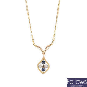 A 9ct gold diamond and sapphire necklace.