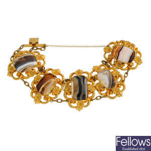 A late 19th century banded agate bracelet.