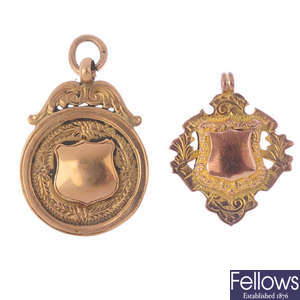 Two early 20th century 9ct gold fobs.