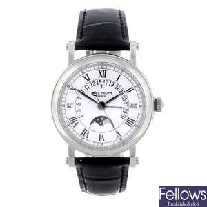 PATEK PHILIPPE - a gentleman's 18ct white gold Perpetual Calendar Retrograde wrist watch.