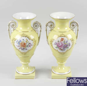 A pair of early 20th century Meissen (Dresden) porcelain vases.