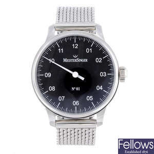 MEISTERSINGER - a gentleman's stainless steel No01 bracelet watch.