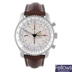 BREITLING - a gentleman's stainless steel Navitimer world chronograph wrist watch.