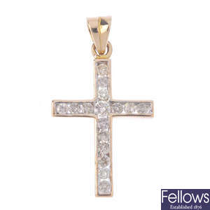 A 9ct gold diamond cross pendant.