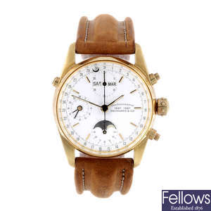 EBERHARD - a gentleman's yellow metal Navy Master chronograph wrist watch.