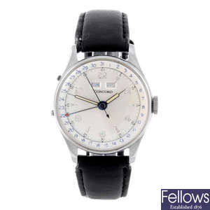 CONCORD - a gentleman's stainless steel triple date wrist watch.