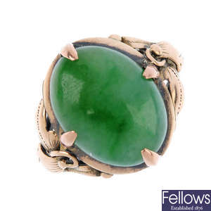 A mid 20th century jade ring.