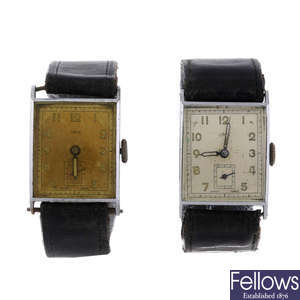 LONGINES - a gentleman's gold plated watch head with two Oris wrist watches.