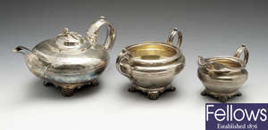 A William IV silver three piece tea service.