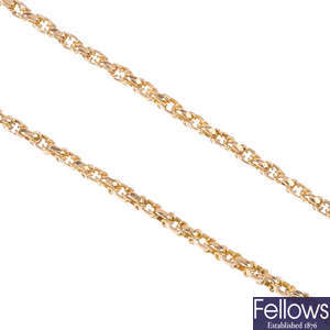 A late Victorian 9ct gold longuard chain.