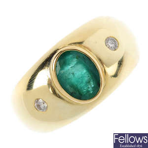 A gentleman's 18ct gold emerald and diamond ring.