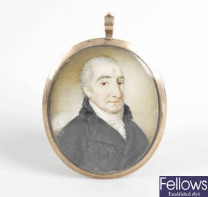 A 19th century painted portrait miniature upon oval ivory panel.