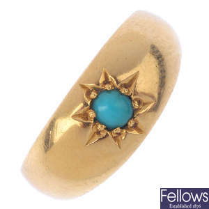 An early 20th century 18ct gold turquoise single-stone ring.