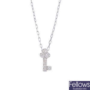 MIKIMOTO - a diamond key pendant, with chain.